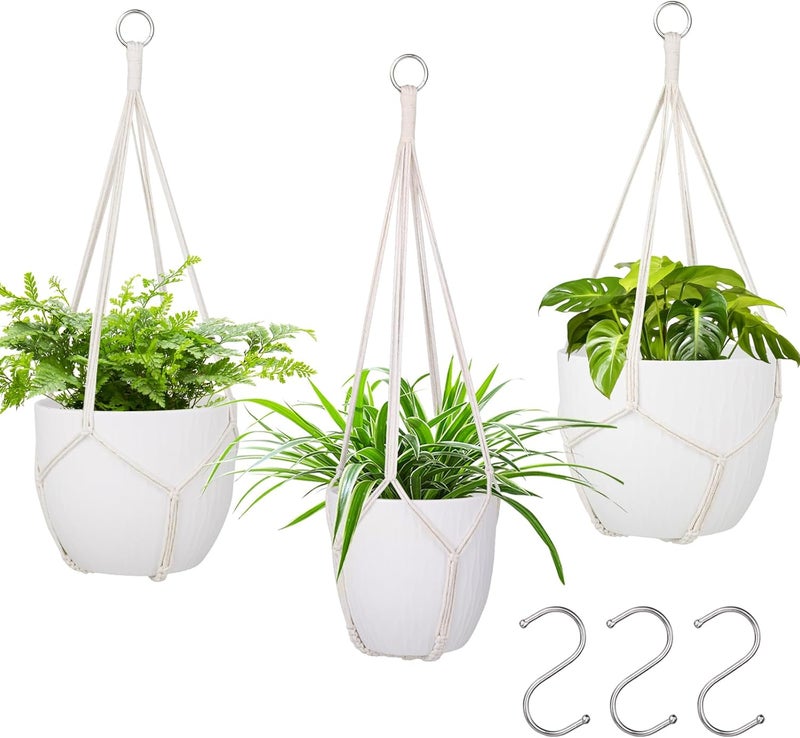 garini 3 Pack Different Size Macrame Plant Hanger,Hanging Plants Holder with 3 Hooks for Boho Home Decor(POTS NOT Included) - Image 1